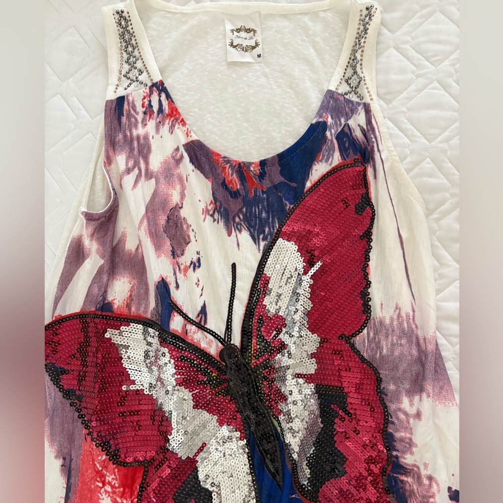 Red and Blue Sleeveless Spaghetti Strap Tank Top - Picture 2 of 4